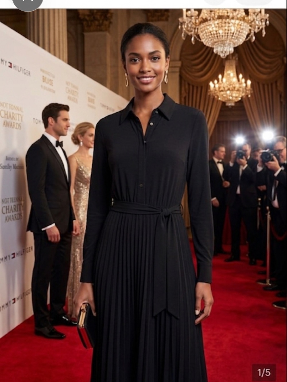 Tommy Hilfiger Black Long-Sleeve Pleated Shirt Dress nwt size 8 ptp 19